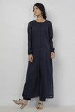 Set of 2: Aegean Blue Plain Kota Round Neck Straight Fit Kurta with Plain Salwar