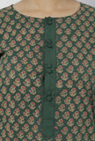 Irvin Bottle Green Floral Hand-Block Printed Cotton Short Kurta