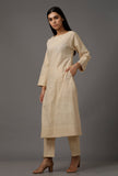 Cream Pure Woven Cotton Kurta With Complimentary Matching Mask