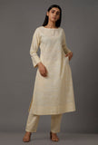 Cream Pure Woven Cotton Kurta With Complimentary Matching Mask