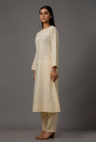 Cream Pure Woven Cotton Kurta With Complimentary Matching Mask