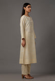 Cream Pure Woven Cotton Kurta With Complimentary Matching Mask