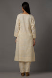 Cream Pure Woven Cotton Kurta With Complimentary Matching Mask