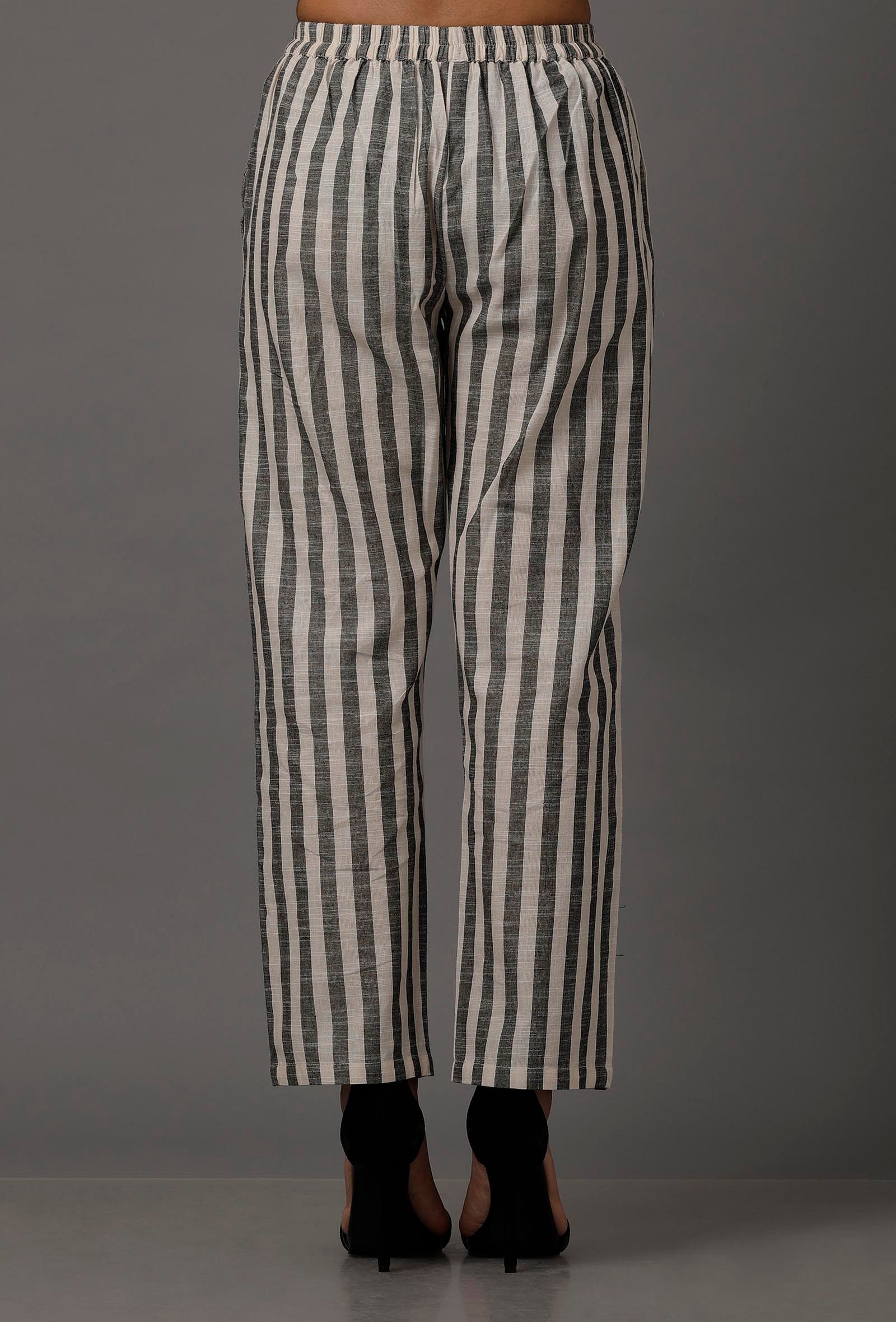 Black and White Stripes Pure Woven Cotton Pants
