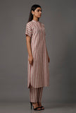 Red and White Stripes Pure Woven Cotton Kurta With Complimentary Matching Mask