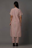 Red and White Stripes Pure Woven Cotton Kurta With Complimentary Matching Mask
