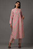 Peach  Red and White Stripes Pure Woven Cotton Kurta With Complimentary Matching Mask