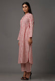 Peach  Red and White Stripes Pure Woven Cotton Kurta With Complimentary Matching Mask