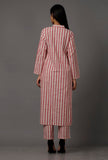 Peach  Red and White Stripes Pure Woven Cotton Kurta With Complimentary Matching Mask