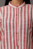 Peach  Red and White Stripes Pure Woven Cotton Kurta