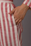Peach  Red and White Stripes Pure Woven Cotton Pants