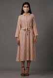 Orange and White Stripes Pure Woven Cotton Dress With Complimentary Matching Mask