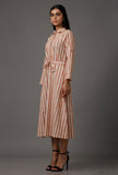 Orange and White Stripes Pure Woven Cotton Dress With Complimentary Matching Mask