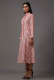 Red and White Stripes Pure Woven Cotton Dress With Complimentary Matching Mask