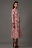 Red and White Stripes Pure Woven Cotton Dress With Complimentary Matching Mask