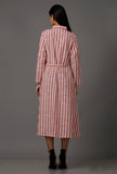 Red and White Stripes Pure Woven Cotton Dress With Complimentary Matching Mask