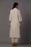 Set of 2: White Pure Woven Cotton Kurta and Pants with Complimentary Matching Mask