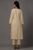 Set of 2: Cream White Pure Woven Cotton Kurta and Pants with Complimentary Matching Mask