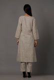 Set of 2: Grey Pure Woven Cotton Kurta and Pants with Complimentary Matching Mask