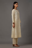 Set of 2: White Pure Woven Cotton Kurta and Pants with Complimentary Matching Mask