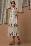 Off White Floral Hand Block Printed Cotton Flex Dress