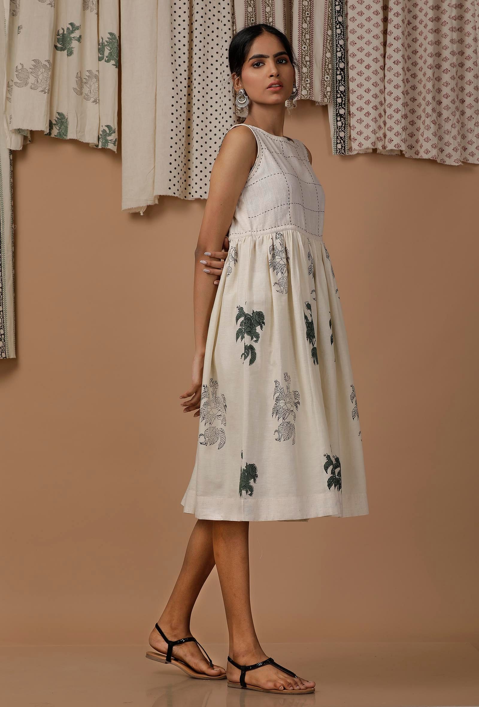 Sandra Floral Hand Block Printed Cotton Flex Dress