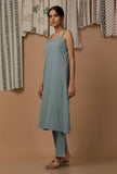 Set of 2: Powdered Blue Hand Block Printed Cotton Slip and Cotton Pants