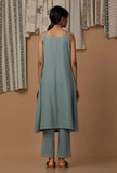 Set of 2: Powdered Blue Hand Block Printed Cotton Slip and Cotton Pants