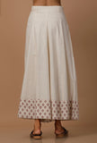 Set of 3 : Off White Hand Block Printed Cotton Top, Sari Drape and Culottes