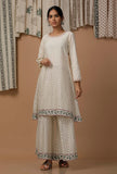 Set of 2 : Off White Hand Block Cotton Flex Kurta and Pallazo
