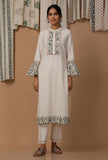 White and Green Bell Sleeves Cotton Flex  Kurta