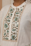 White and Green Bell Sleeves Cotton Flex  Kurta