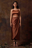 Set of 2 : Russet Brown Slip Blouse and Skirt Drape