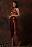 Set of 2 : Russet Brown Slip Blouse and Skirt Drape