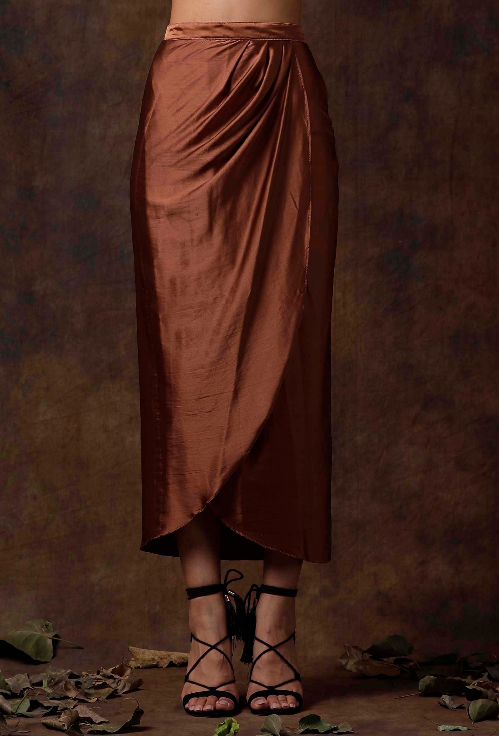 Russet Brown Overlap Stitched Skirt