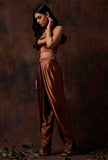 Set of 2 : Russet Brown Satin Slip Blouse and Dhoti