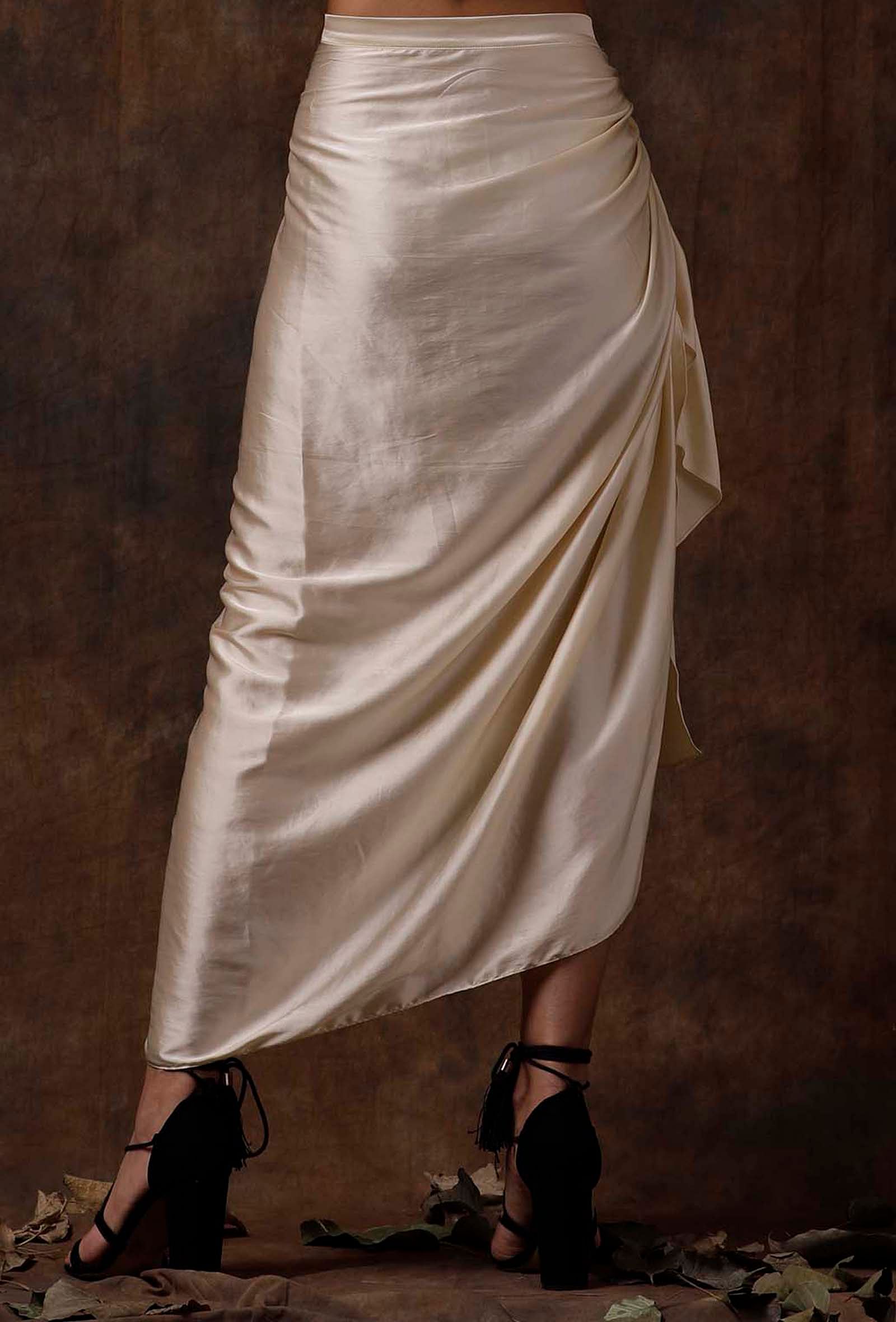 Off white Stitched Drape Satin Skirt