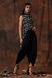 Set of 3 : Blue Asymmetric Georgette Cape With Satin Slip Blouse and Dhoti