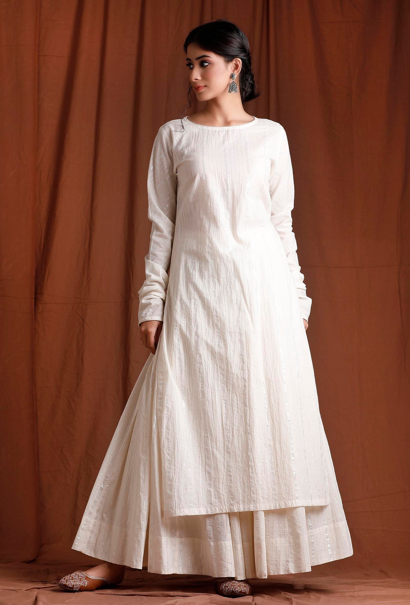 White Long Rayon Gown Kurti at Best Price in Jaipur | Reena Handicraft