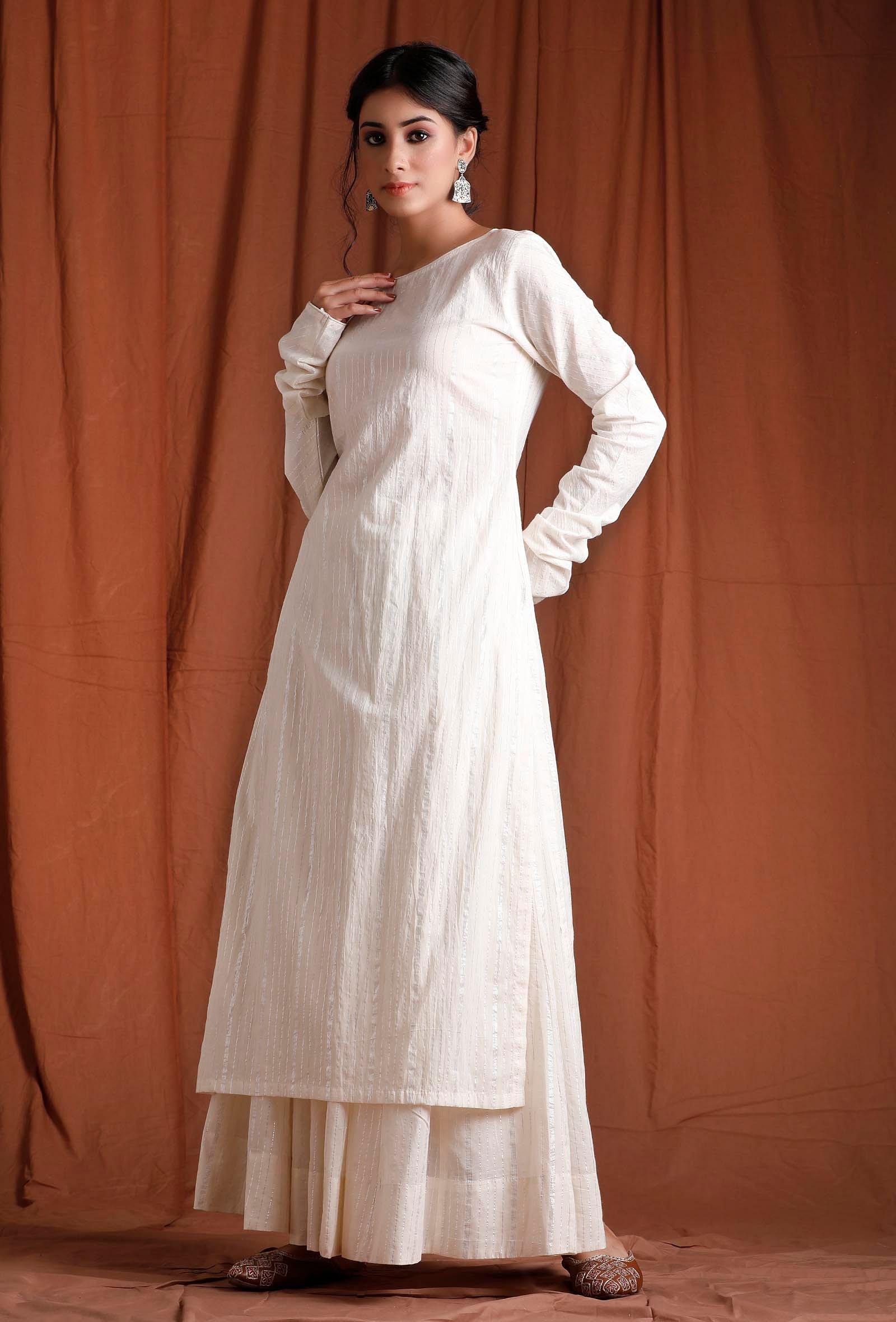 Buy Off White Zari Embroidered Cotton Dobby Kurta Online  Aurelia