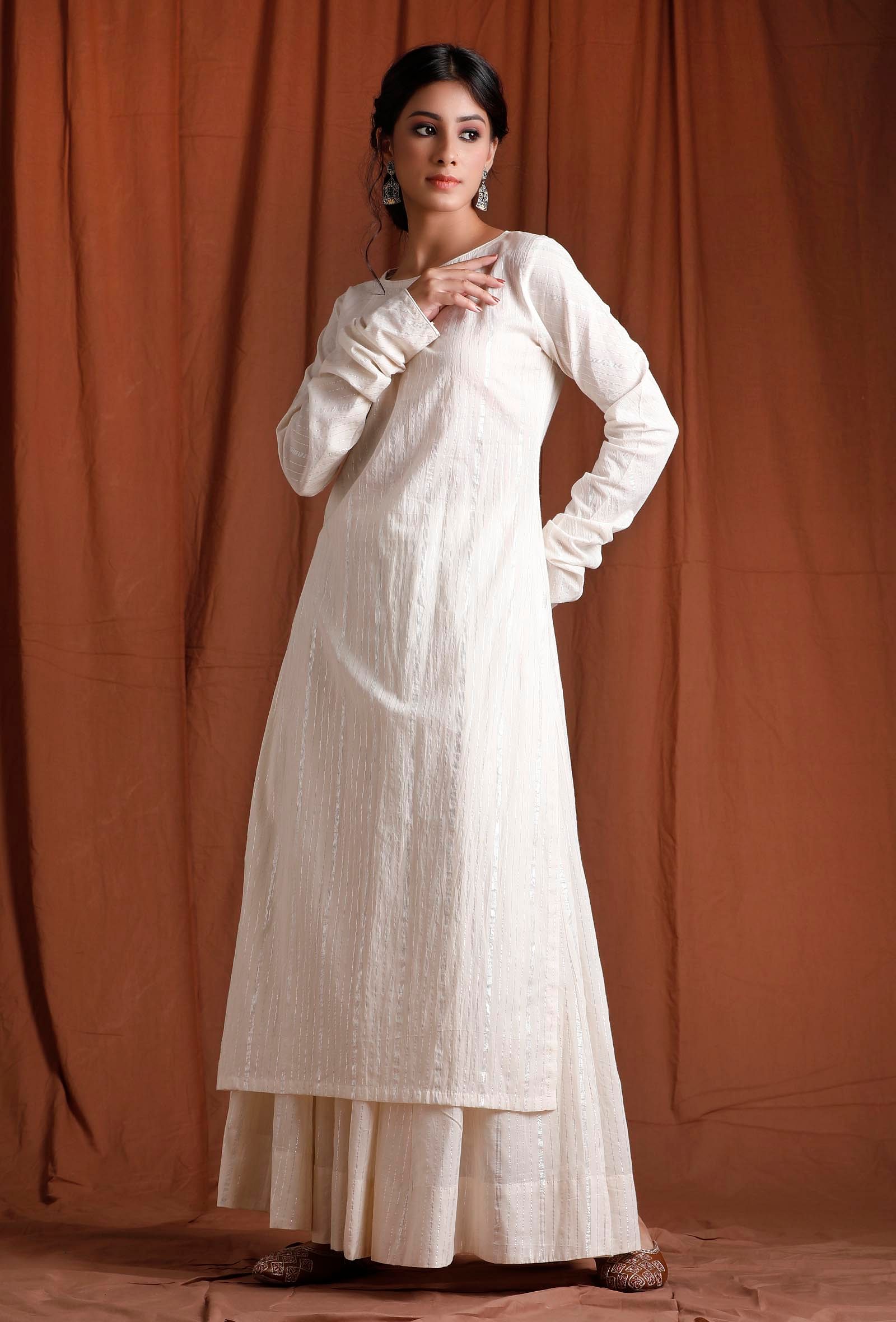 White Viscose Strappy Chikankari Kurta Garara Set Premium Handmade Kurti  Kaftan | eBay