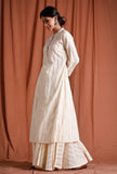 Off White Golden Cotton A-Line  Kurta