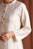 Off White Golden Cotton A-Line  Kurta