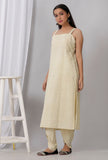 Lemon Yellow Strap Cotton Khadi Kurta