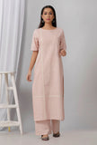 Rose Pink Cotton Khadi Kurta With Round Neck