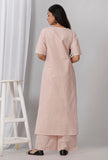 Rose Pink Cotton Khadi Kurta With Round Neck