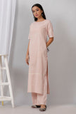 Rose Pink Cotton Khadi Kurta With Round Neck