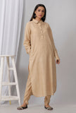 Set of 2: Brown Cotton Khadi Collar Kurta with Dhoti