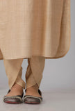 Set of 2: Brown Cotton Khadi Collar Kurta with Dhoti