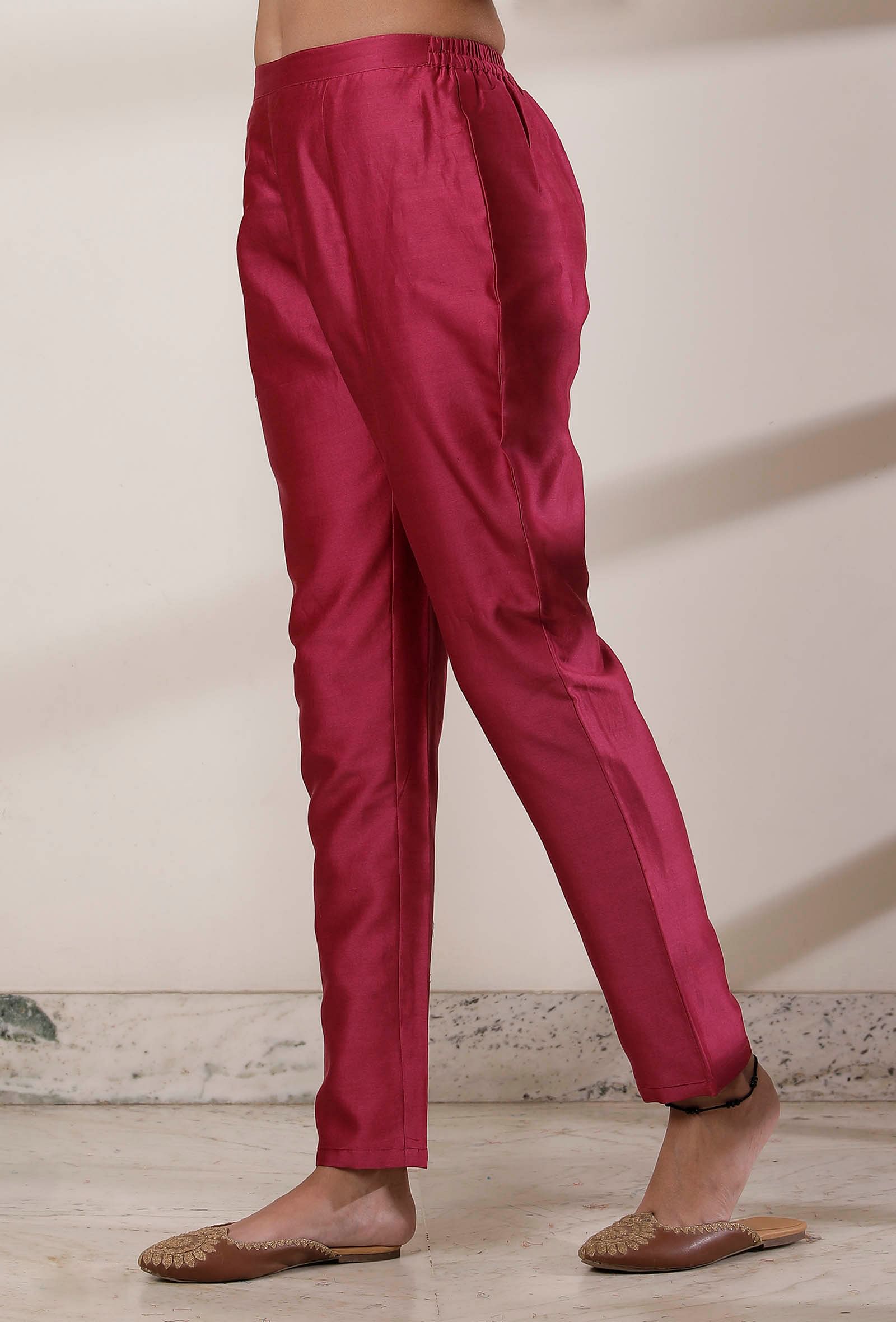 Magenta Pencil Cut Chanderi Pants  TJORI